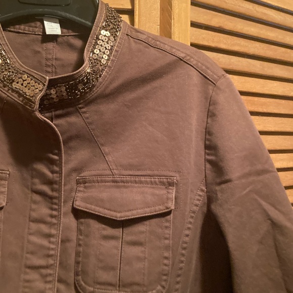 Apt. 9 Brown Jacket with Sequins Embellished Collar and Cuffs - Picture 6 of 16